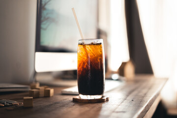 Americano coffee in a mug on your desk