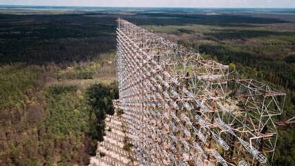 Soviet over-the-horizon steel radar system. Duga (Russian Woodpecker). Near Pripyat, Chernobyl and...