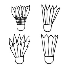 Vector set black and white badminton shuttlecocks with feathers