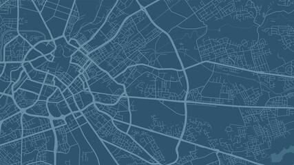 Blue Manchester city area vector background map, streets and water cartography illustration.