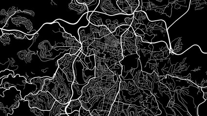 Black and white Jerusalem city area vector background map, streets and water cartography illustration.