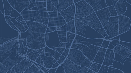 Blue Madrid city area vector background map, streets and water cartography illustration.