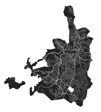 Jerusalem map. Detailed black map of Jerusalem city poster with streets. Cityscape vector.