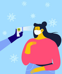 Check temperature flat vector illustration. Coronavirus.