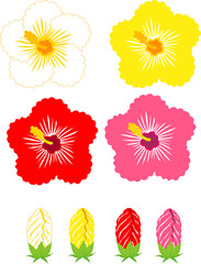 ハイビスカスの花と蕾のイラスト素材