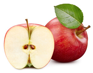 Apple fruits and apple half. Isolated on a white background