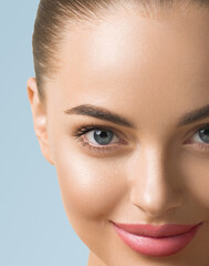 Young woman beautiful face healthy skin natural make up spa clean fresh skin 