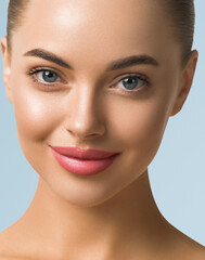 Young woman beautiful face healthy skin natural make up spa clean fresh skin 