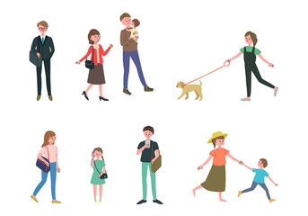 街中の人々の全身イラストセット