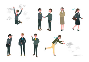 ビジネスシーンの人々の全身イラストセット