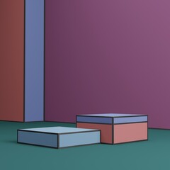 Abstract geometric blank empty space minimal pop art style product cosmetic banner advertising cylinder platform podiums stand show display mock up pastel colour background studio. 3d rendering.