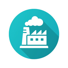 Factory icon with long shadow for graphic and web design.