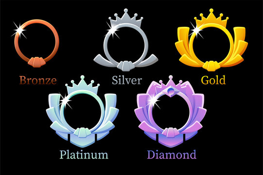 Frame game rank, gold, silver, platinum, bronze, diamond round avatar template 6 steps animation for game.