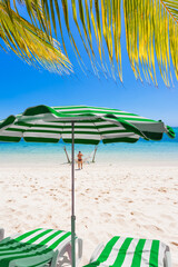 Obraz na płótnie Canvas Hamac, parasol et transats sur plage paradisiaque 