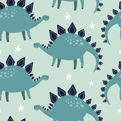 Stegosaurus dino seamless pattern. HAnd drawn vector illustration for fabric or packaging design