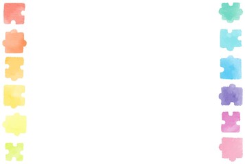 カラフルな水彩のパズルのフレーム素材