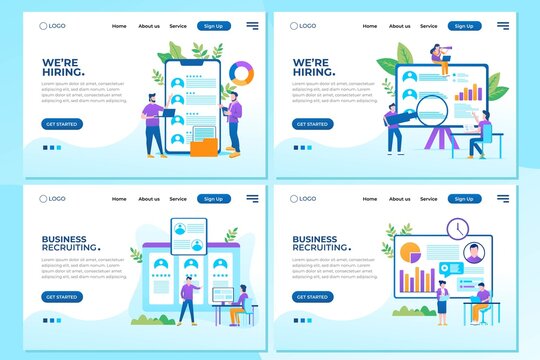 Set of Landing page design templates for Recruitment concept. Easy to edit and customize. Modern Vector illustration concepts