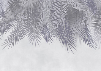 Palm leaves, palm branches, abstract drawing, tropical leaves. Photo wallpapers for walls. Decorative wall. Wallpaper for the room.