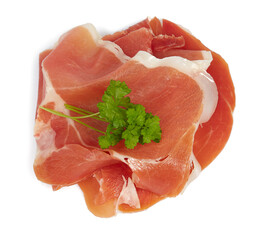 sliced jamon isolated on white background