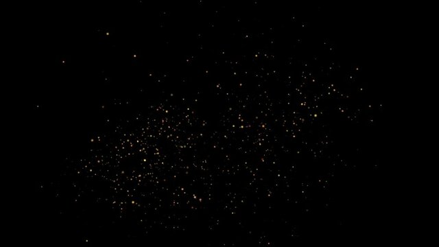 Gold sparkles shoot from the depths of the black screen and move, flickering to the left, as if blown away by a light breeze.