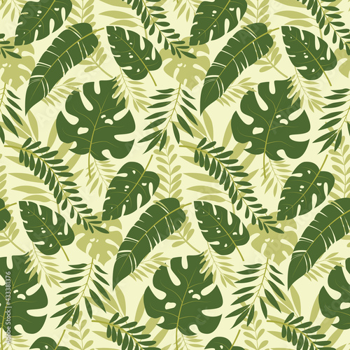 Seamless Vector Pattern Of Tropical Leaves Tropical Background With Exotic Palm Leaves A Pattern Of Monstera Palm Branches Banana Leaves Vector Illustration Wall Mural Maria