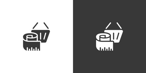 Measuring meter and shopping basket. Product dimensions. Isolated icon on black and white background. Commerce glyph vector illustration