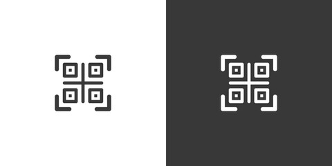 QR code. Web and shopping payment technology. Isolated icon on black and white background. Commerce glyph vector illustration