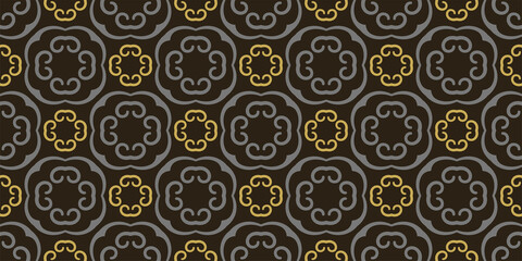 Abstract background pattern with decorative ornament on black background, wallpaper. Seamless pattern, texture. Vector illustration