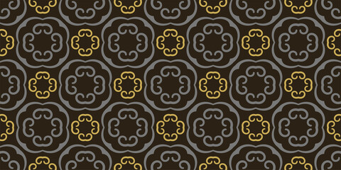 Abstract background pattern with decorative ornament on black background, wallpaper. Seamless pattern, texture. Vector illustration