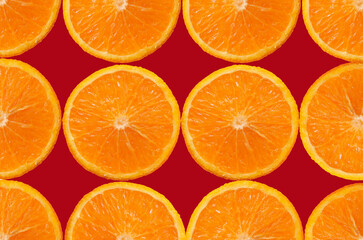 Orange Fruit slice Background. Healthy food lifestile. Food background. Applicable for fruit juice advertising. Frame, border. Copy space for text. Summer concept.