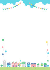 夏の住宅街風景フレーム 縦
