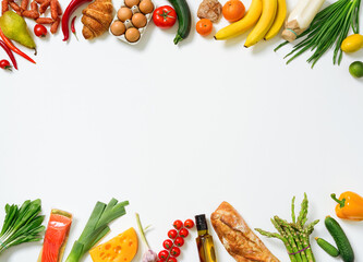 Healthy food background. Different fruits and vegetables. Top view.