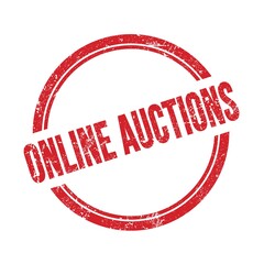 ONLINE AUCTIONS text written on red grungy round stamp.