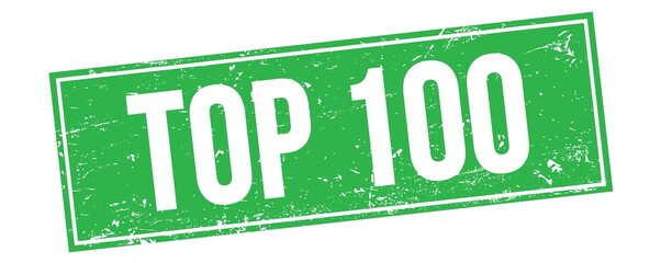 TOP 100 text on green grungy rectangle stamp.