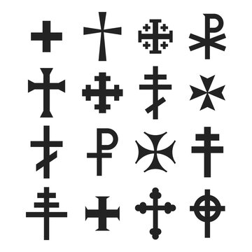 vector icon set with variants of Christian cross for your project