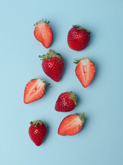 strawberries on blue background