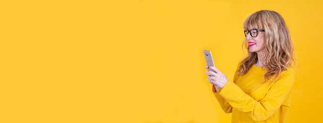 adult woman with mobile phone isolated