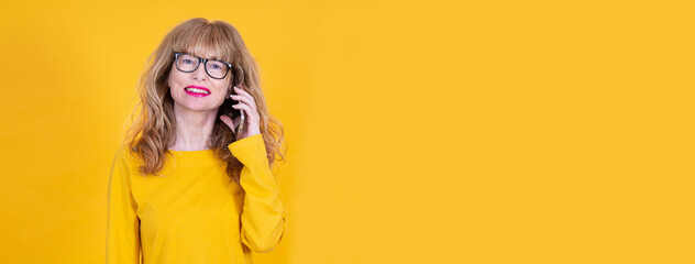 adult woman with mobile phone isolated