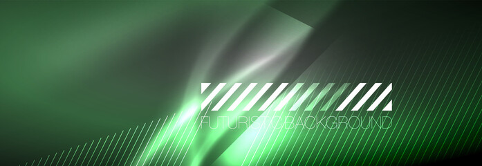 Neon glowing lines, magic energy and light motion background. Vector wallpaper template