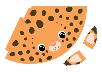 Printable lynx paper hat. Party die cut template for birthday, christmas, baby shower. Fun accessory for entertainment. Print, cut and glue. Vector stock illustration.
