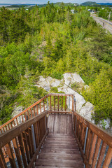the stairs of the observation of Ste Anne De le Pocatiere, built near the route 132 in Quebec, Canada