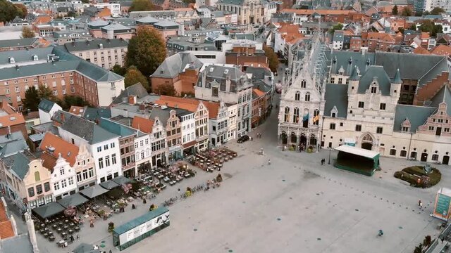 The Grote Markt, Mechelen, Belgium. Central square in the historic centre. Aerial view