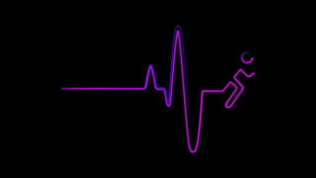 Neon heartbeat with running sign seamless animation. Heart rate medical research.
