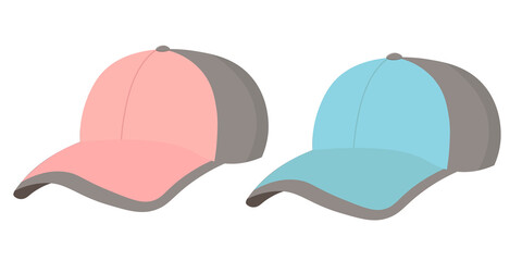 Set of baseball cap. Summer hats for children and adults. Flat style design. Vector icon isolated on white background.