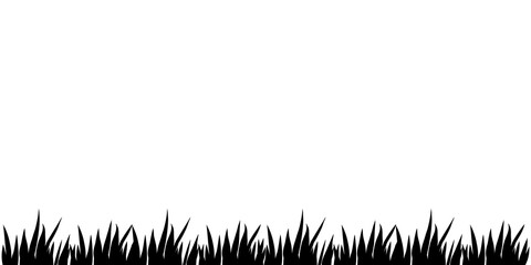 Vector black silhouette of the grass isolated on white background. Herbal Border, horizontal bottom edging, lawn panoramic landscape. Template for postcard, poster, wallpaper, banner, illustration
