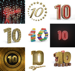 Set of ten year birthday. Number 10 graphic design element - obrazy, fototapety, plakaty
