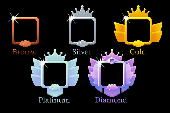 Square Frames Game Rank, Gold, Silver, Platinum, Bronze, Diamond Avatar Template 6 Steps Animation For Game.