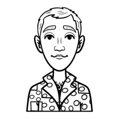 monochrome comic men avatar. shirt, young, isolated, vector.