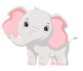 Cute cartoon grey smiling elephant baby. Children illustration