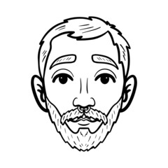 comic men head. monochrome, beard, vector, outline, isolated.